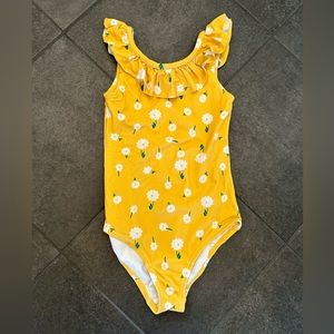 Girl’s Hanna Andersson Yellow Floral Ruffle Neck One-Piece Swimsuit in Size 8